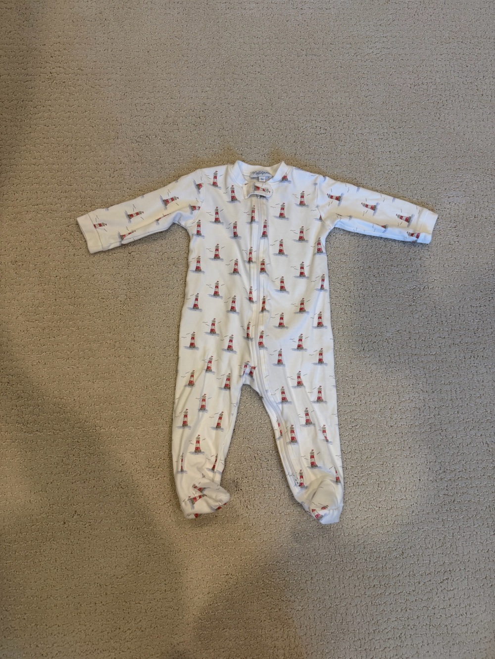 Unbranded White Footed One-Piece with Red & Blue Lighthouse Print